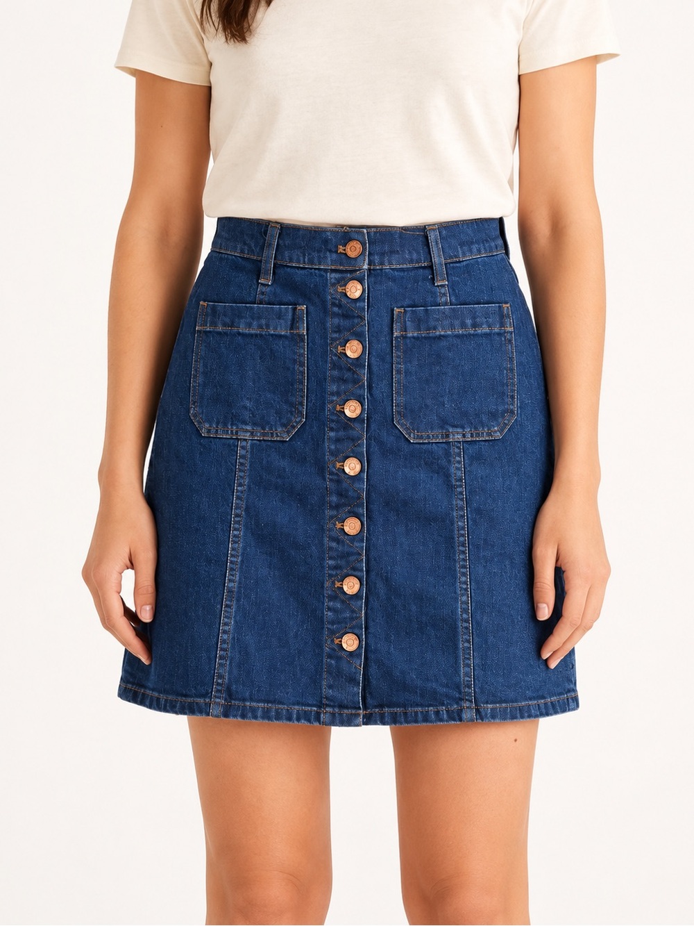 Madewell Button Front Stretch Denim A-Line Mini Skirt Dark Wash Size 30 Like New